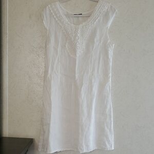 Lungo L'Arno Elegant White 100% Linen Mini Dress Size:M